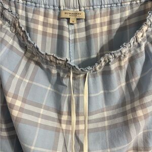 Burberry London Blue Plaid Check 100% Cotton Silk Trim Pyjama Lounge Pants S